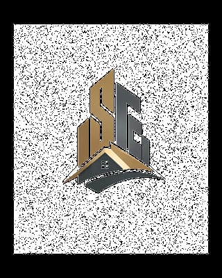 Isometric illustration of stacked buildings in gold and gray on a textured white background